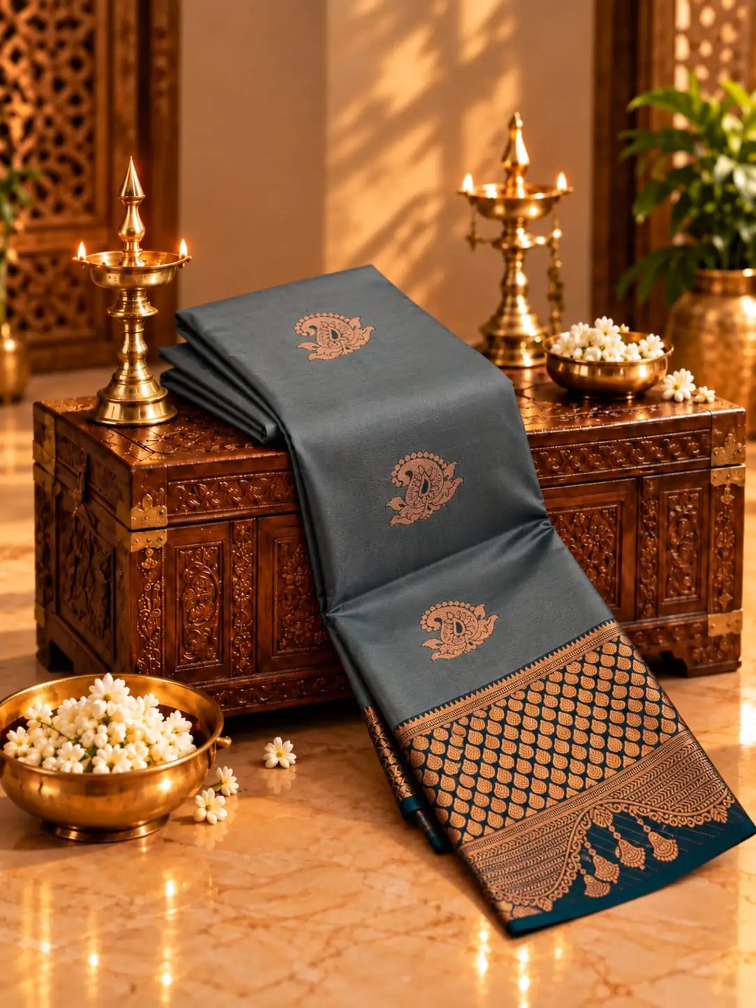 Paisley Butta Geometric Pallu Soft Silk Saree